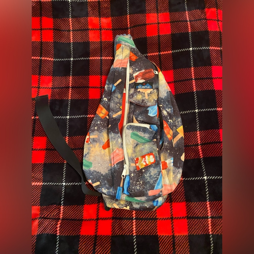 Kavu Vibrant Multicolor Backpack with Artistic Design. Pic spot on inside.